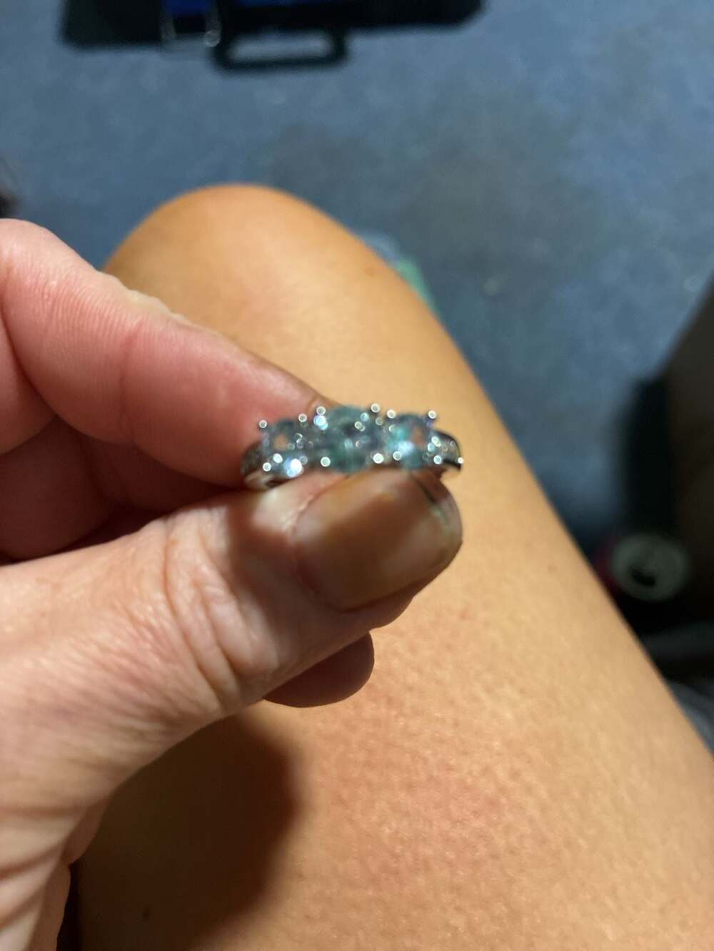 925 Sterling Silver Three-Stone Aqua Blue Moissanite Band